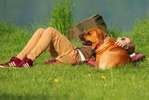 dog and owner relaxing